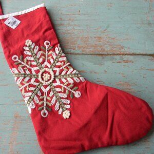 NWT PIER 1 EMBROIDERED RED CHRISTMAS HOLIDAY STOCKING